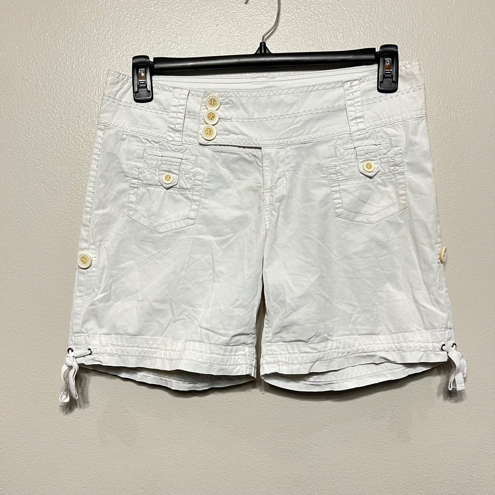 Jolt Womens White Cargo Shorts Size 9 Y2K Low Rise Button Tab Tie Hem
